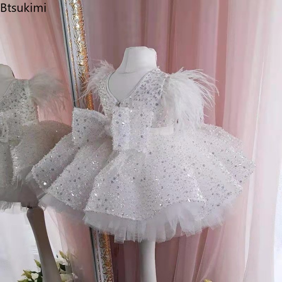 Baby Clothing 1 Year Old - 2026 Baby Girls' Dresses Children's White